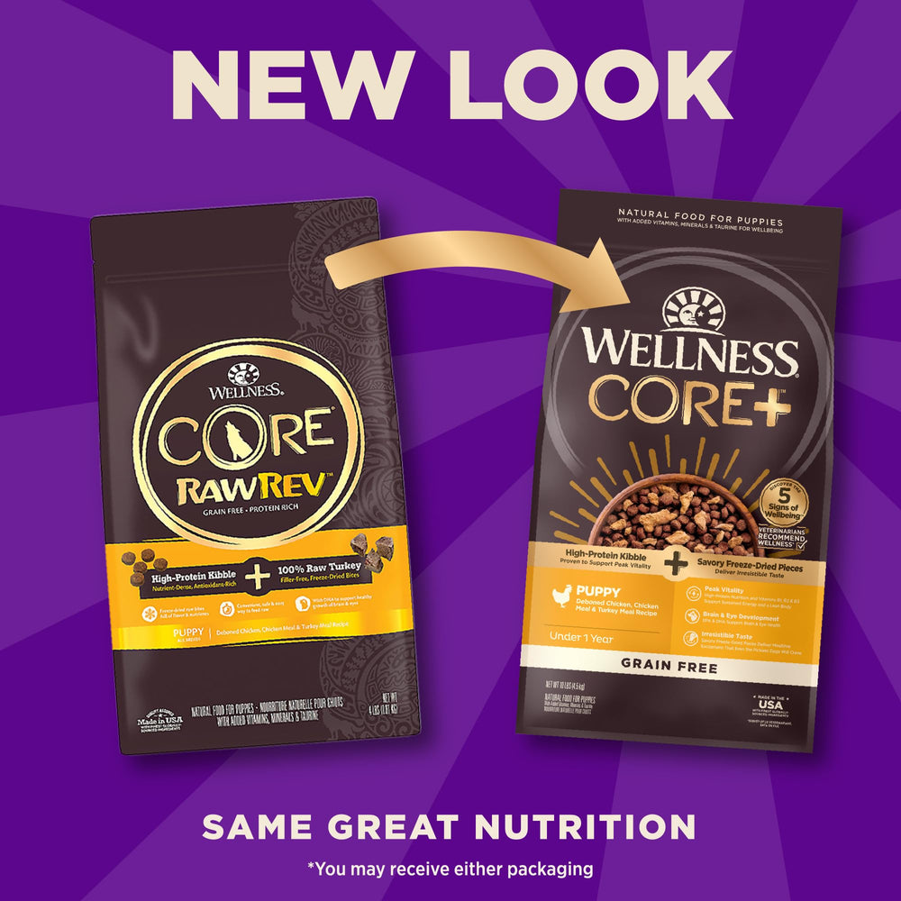 High-protein Wellness CORE+ chicken-turkey recipe in a bowl for puppies