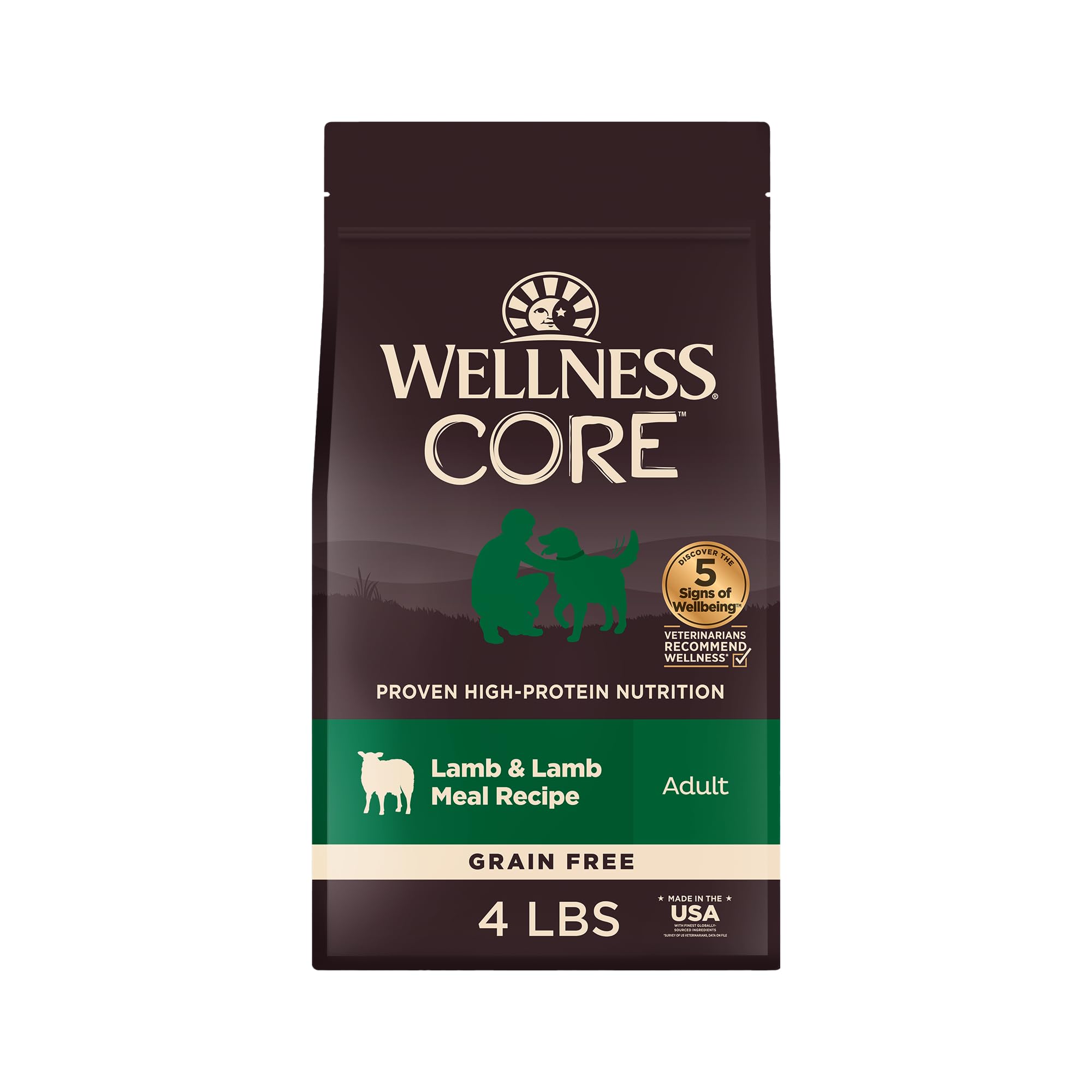 Wellness CORE Lamb Recipe bag front, grain-free formula supporting lean muscle