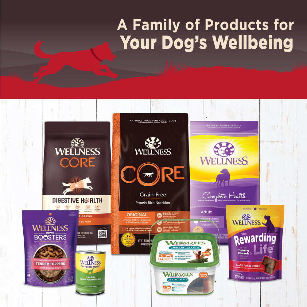 Wellness CORE stack of cans indicates variety and consistent nutrition across meals