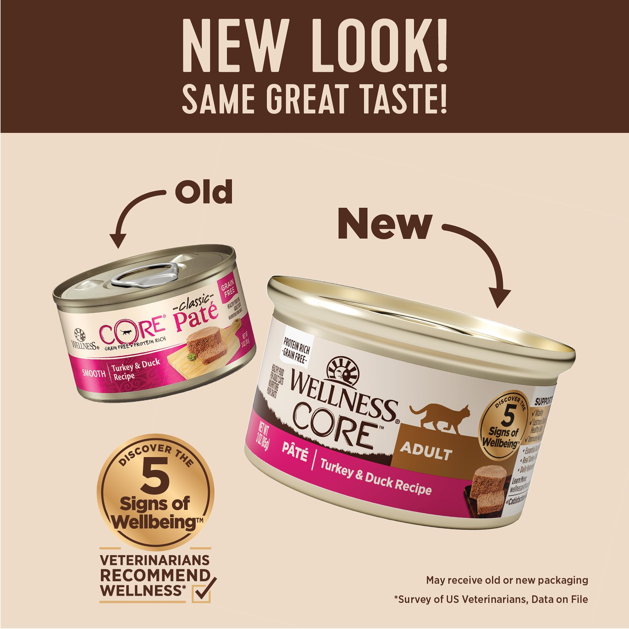Wellness CORE Pate grain-free recipe highlights smooth texture the cat may enjoy