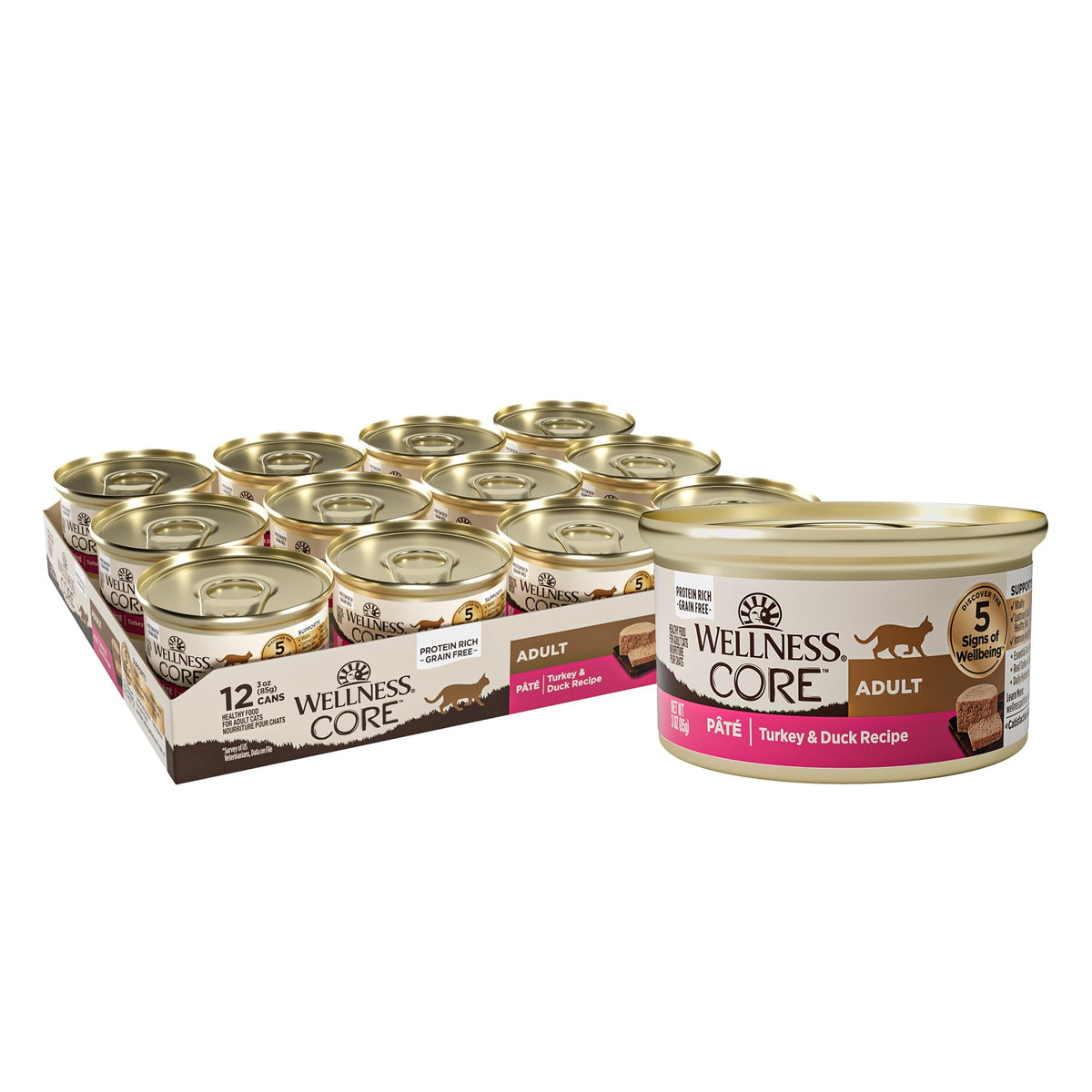 Wellness CORE Pate cat food can with turkey and duck for protein-rich meals