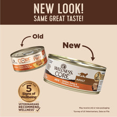 Wellness CORE+ Pate chicken indoor cat can—convenient daily portions for meals.