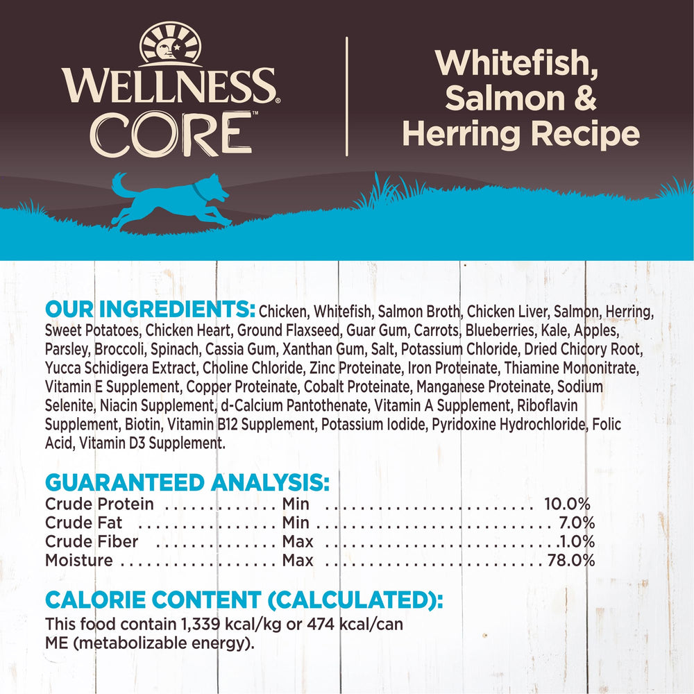 Wellness CORE Pate ingredients glance reveals sweet potatoes and greens