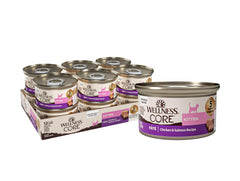 Wellness Core kitten pate can in 12-pack, protein-rich feeding option.