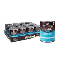 Wellness CORE Pate wet dog food pour highlights rich protein for appetizing meals