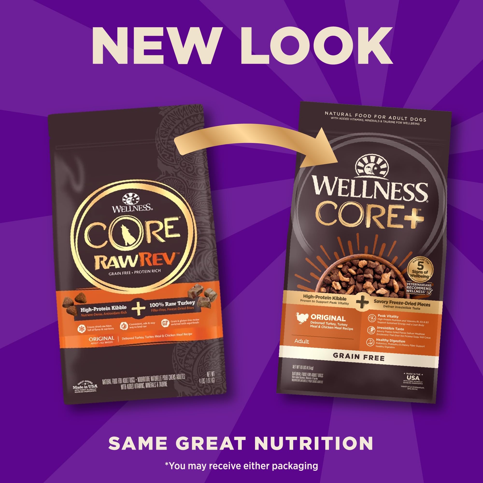 Wellness CORE+ grain-free dog food in a 10 lb bag for easy feeding