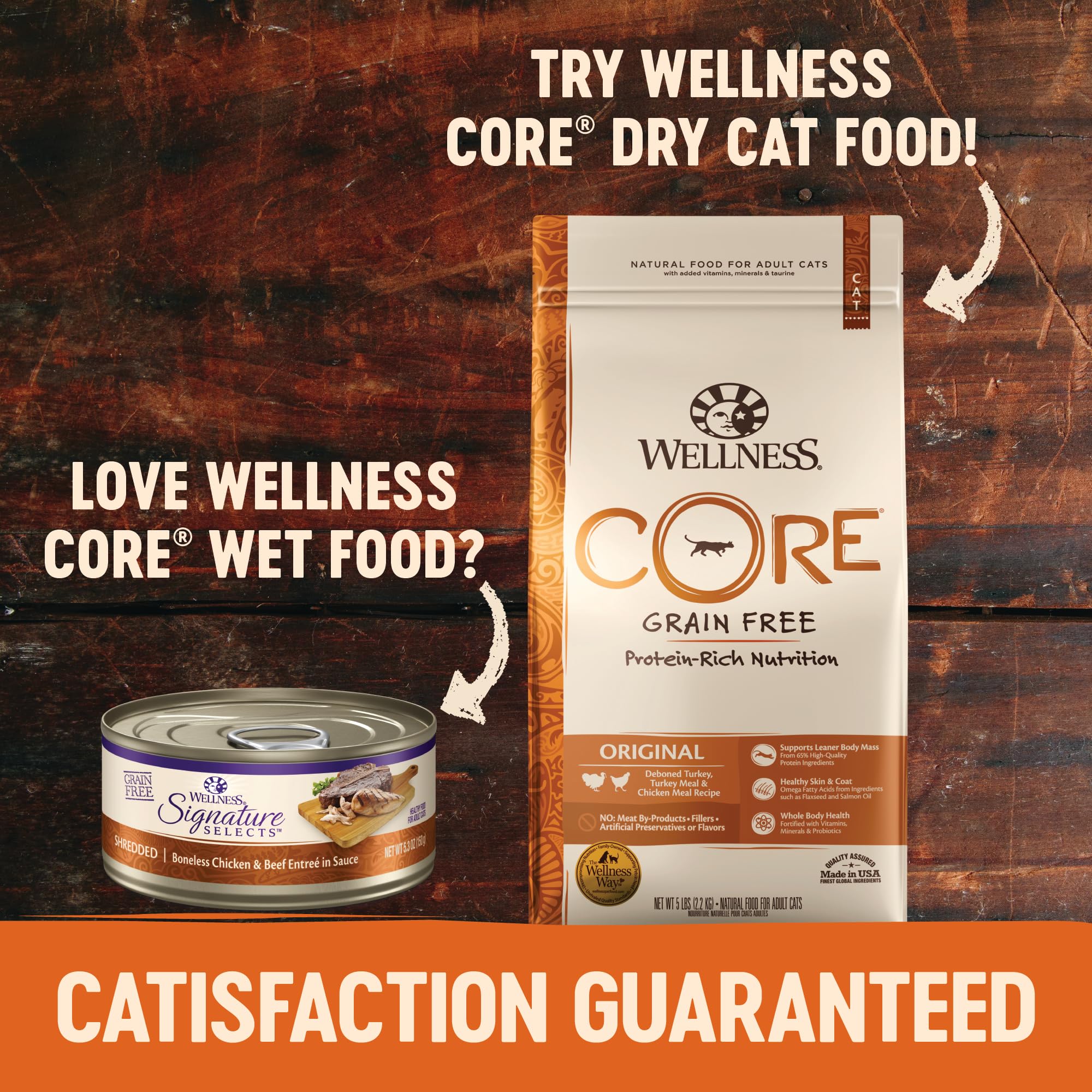 Wellness CORE Signature Selects nutrition panel demonstrates protein-rich seafood options.