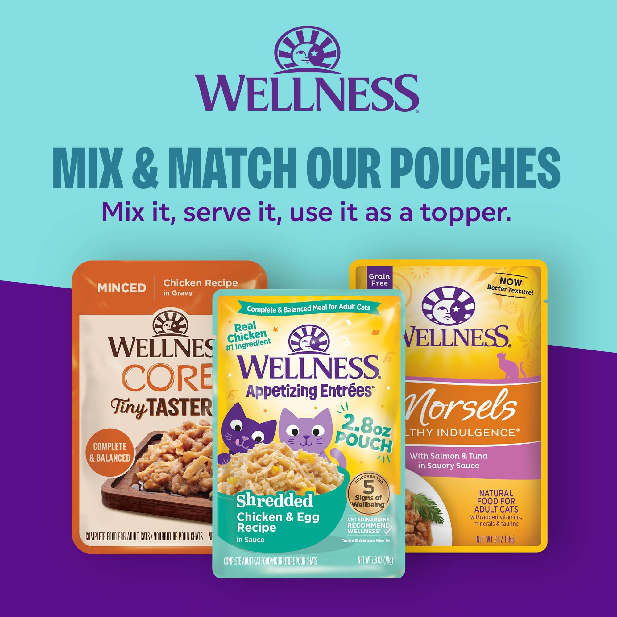 Wellness CORE serving-size 2.8oz cans demonstrate easy portion control for cats