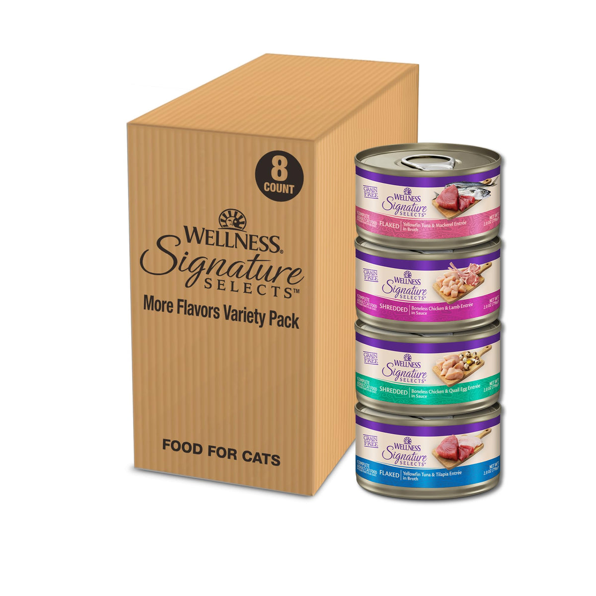 Wellness CORE Signature Selects variety pack cans offer protein-forward options for cats