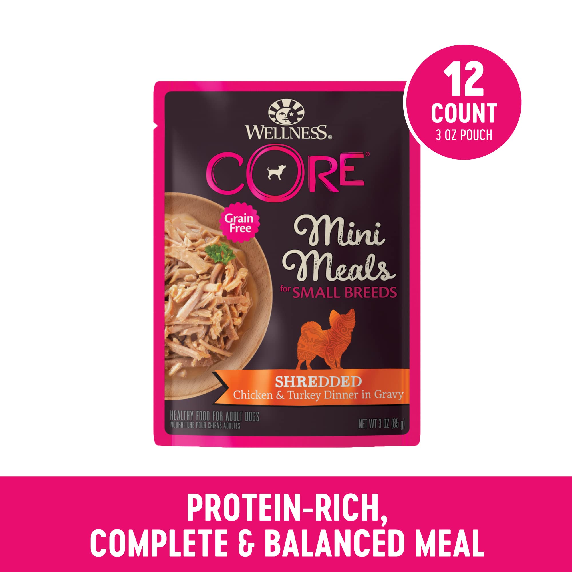 Wellness CORE Small Breed Mini Meals grain-free wet dog food in pouch for easy meals