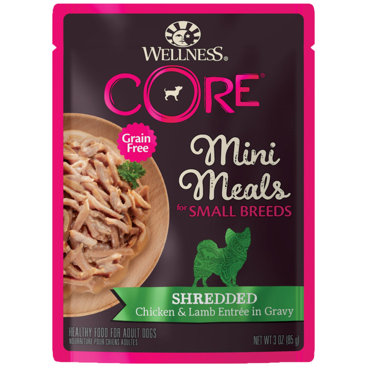 Wellness CORE Small Breed Mini Meals pouch open for mess-free feeding