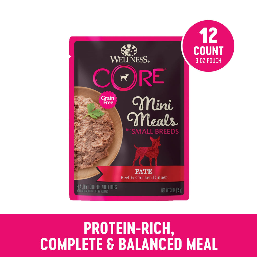 Wellness CORE pate texture close-up highlights smooth beef and chicken flavor