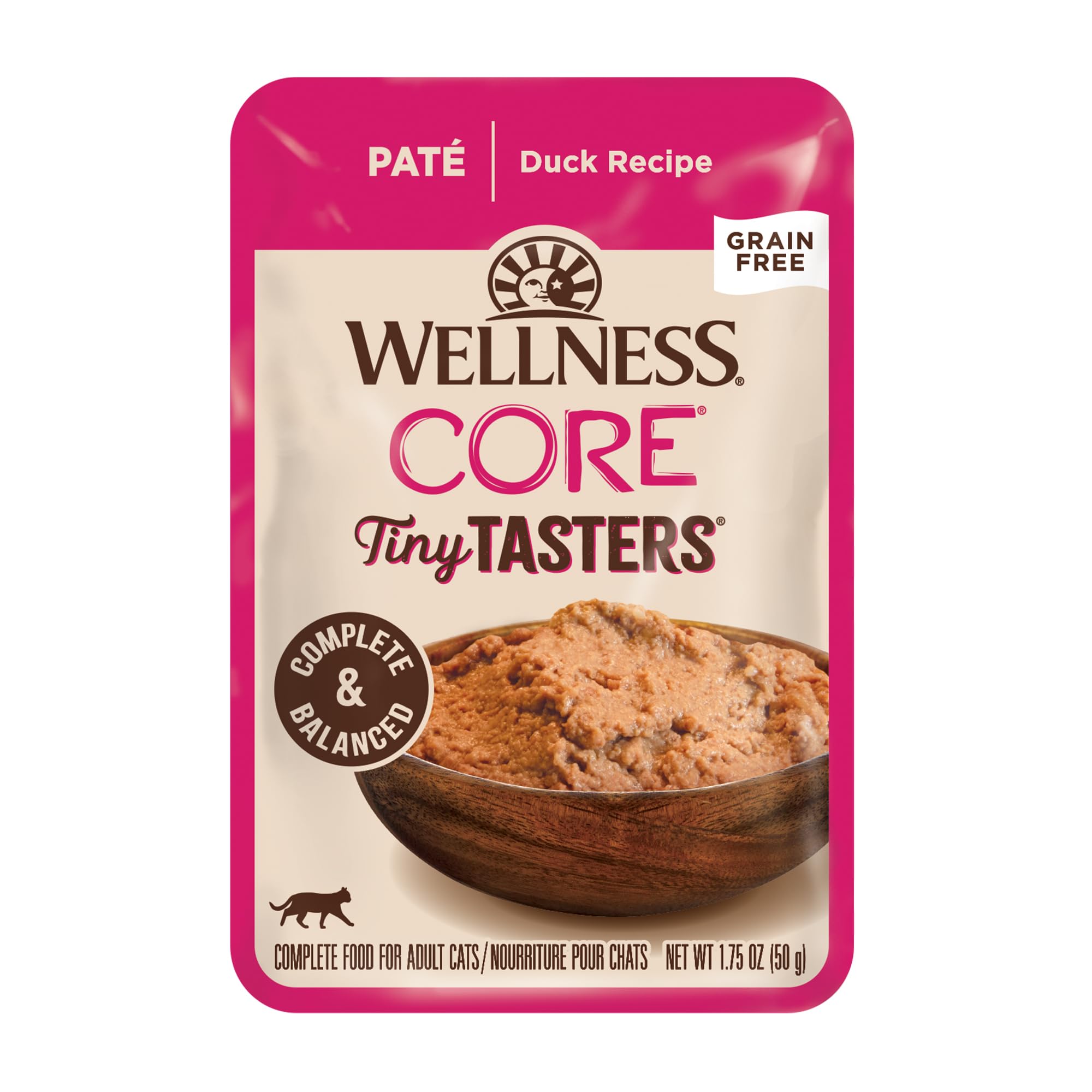 Wellness CORE Tiny Tasters duck pate pouch with smooth texture cats love during meals