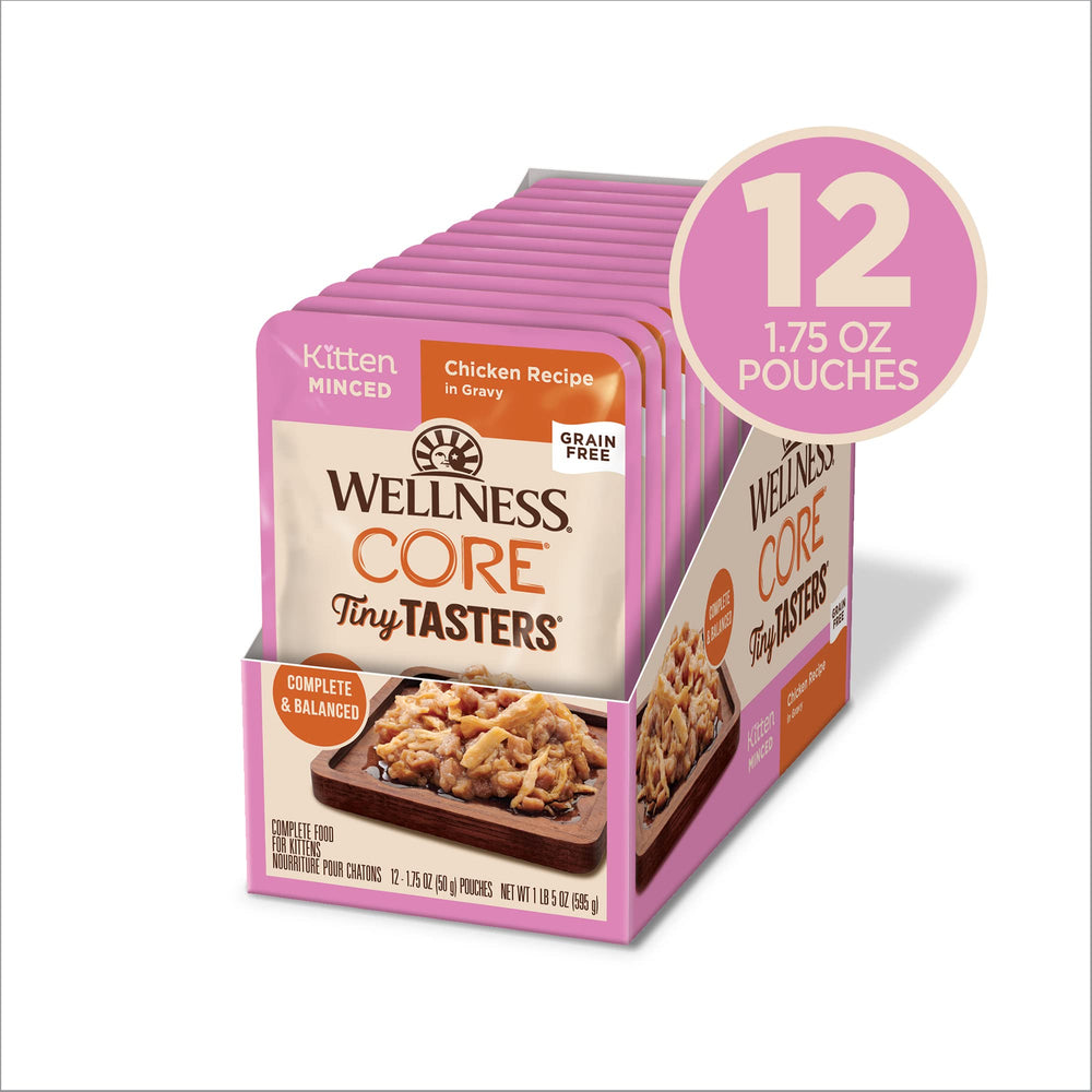 Wellness Core Tiny Tasters kitten chicken pouch open for easy serving