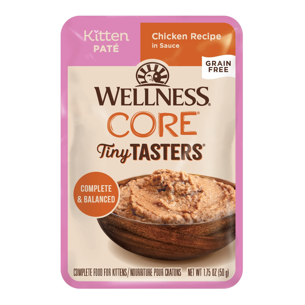 Wellness CORE Tiny Tasters kitten chicken pate pouch open for quick meals