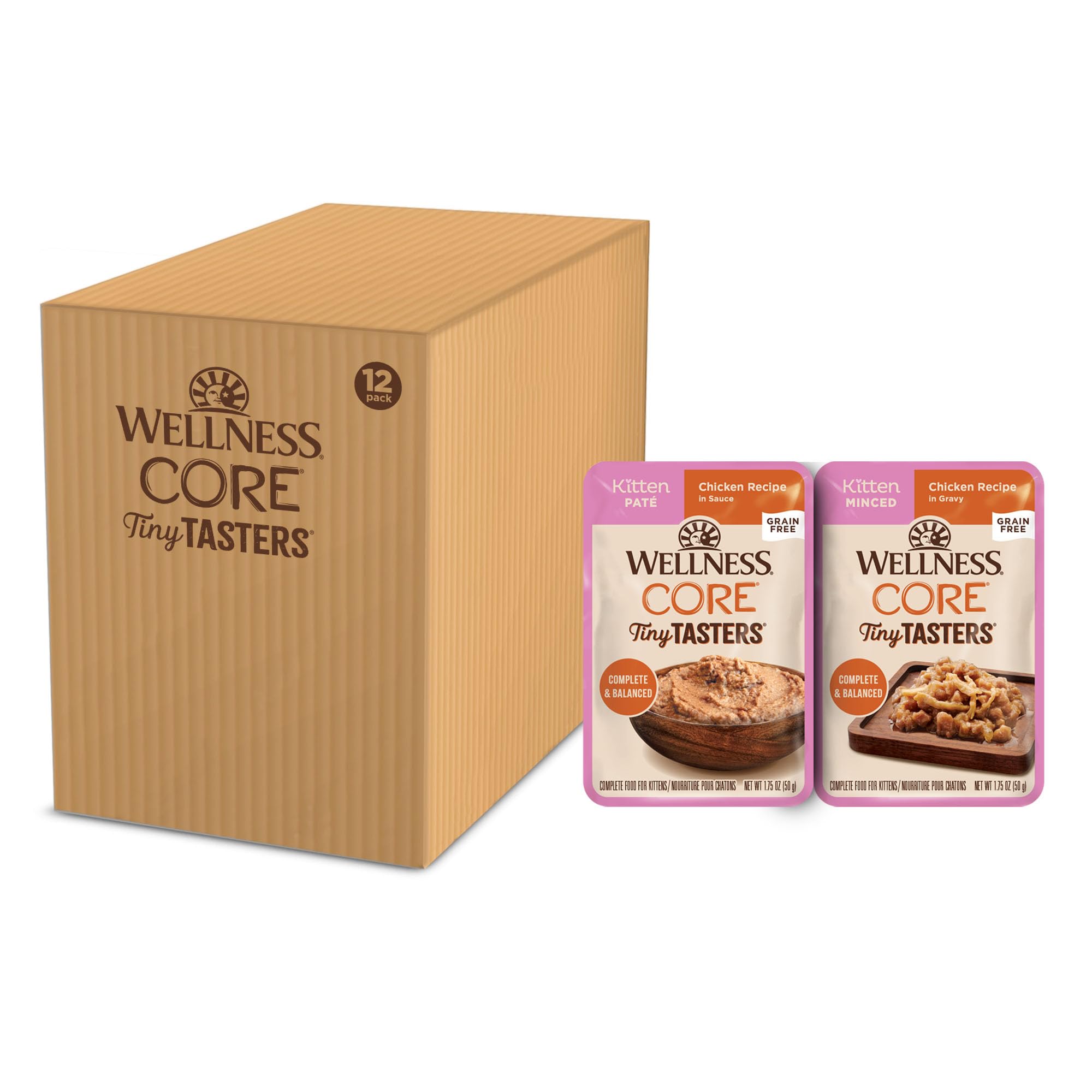 Wellness Core Tiny Tasters minced chicken kitten pouch promoting grain-free protein