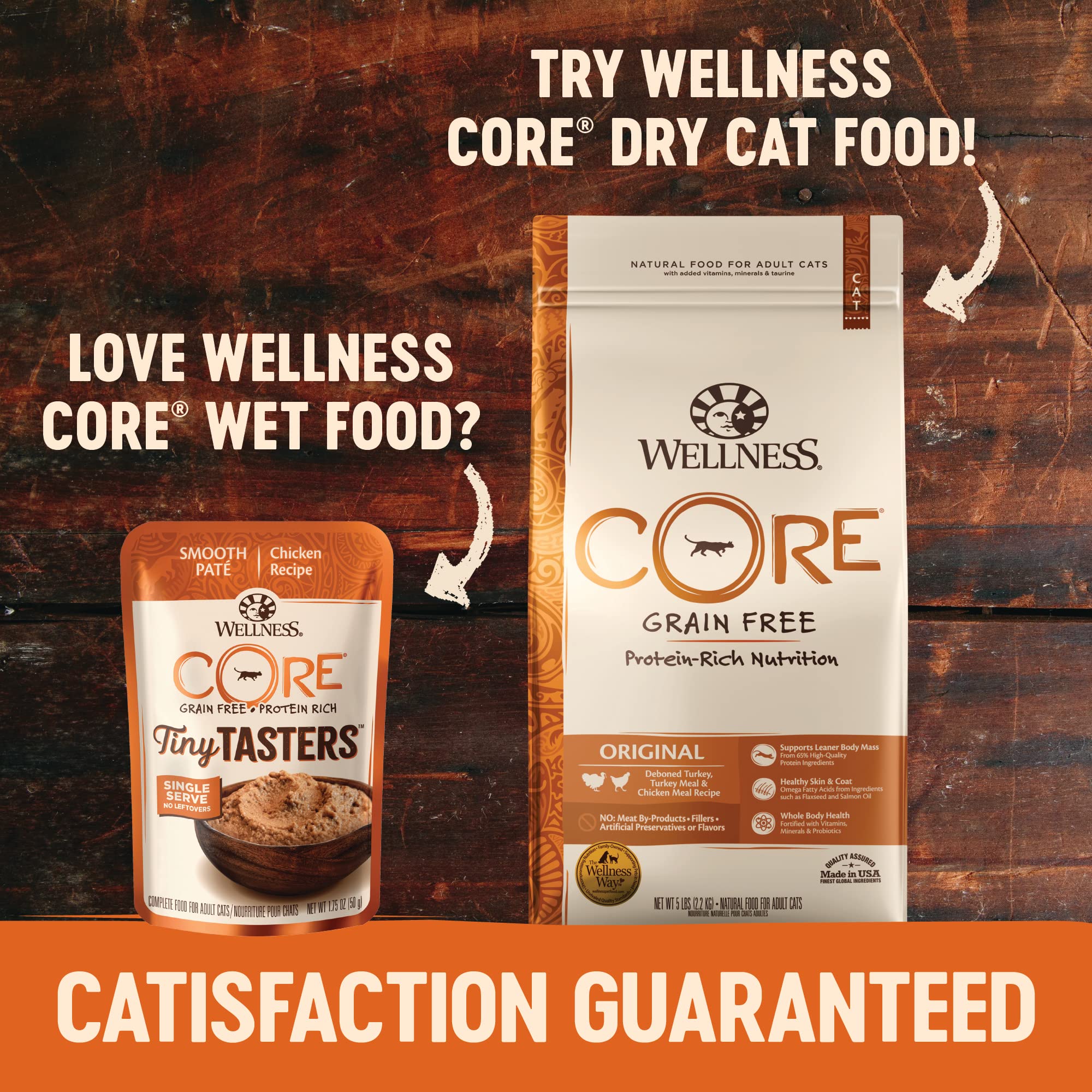 Wellness CORE Tiny Tasters Pate cat enjoying a protein-rich bite.