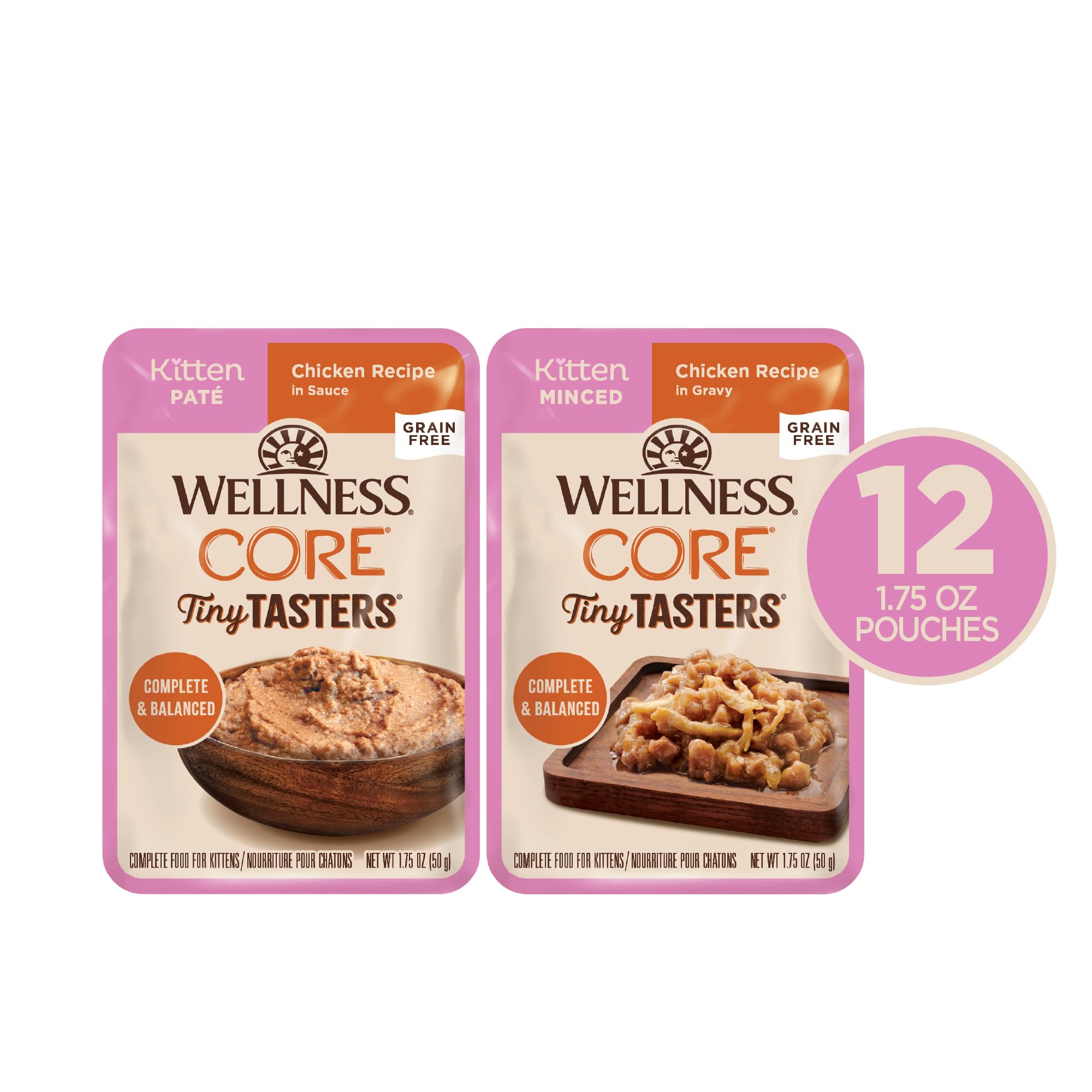 Wellness Core Tiny Tasters pate chicken kitten pouch promoting smooth texture and hydration