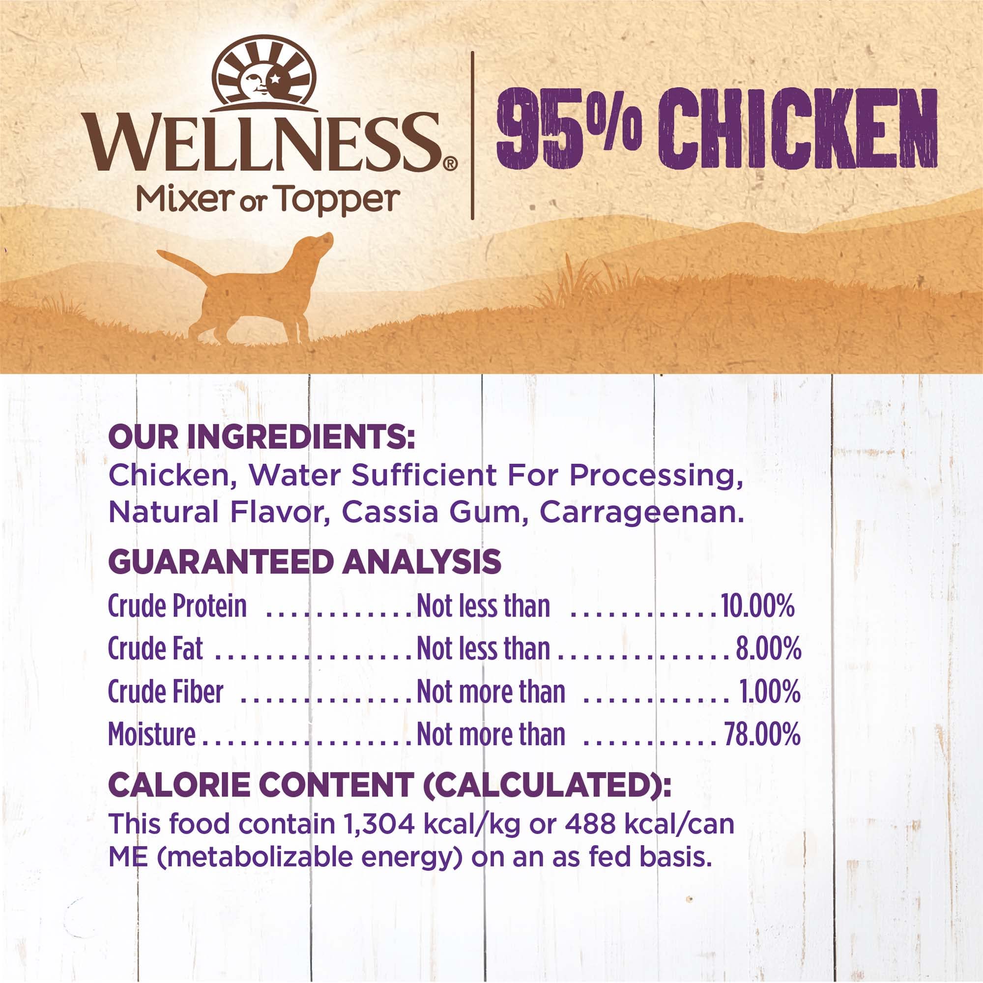 Ingredient overview for Wellness grain-free formula featuring real chicken.