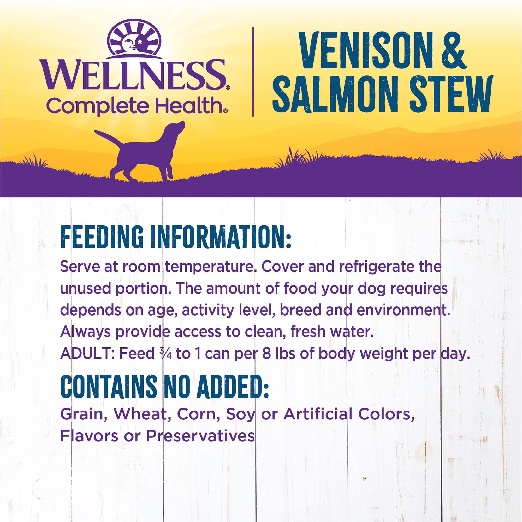 Grain-free Wellness stew with no corn, wheat, or soy in the mix.