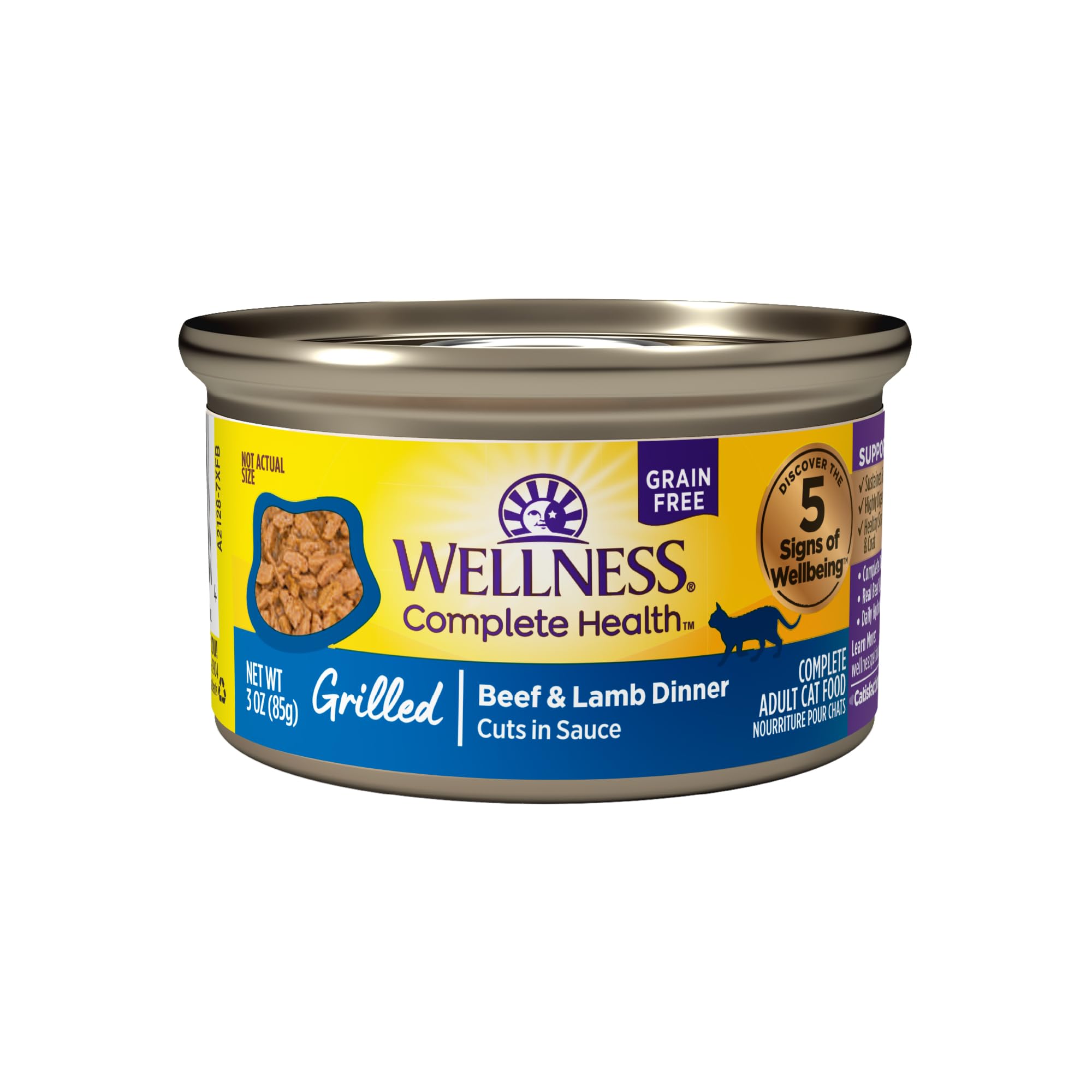 Wellness grilled beef-lamb cat food can, 3oz, savory aroma for picky cats