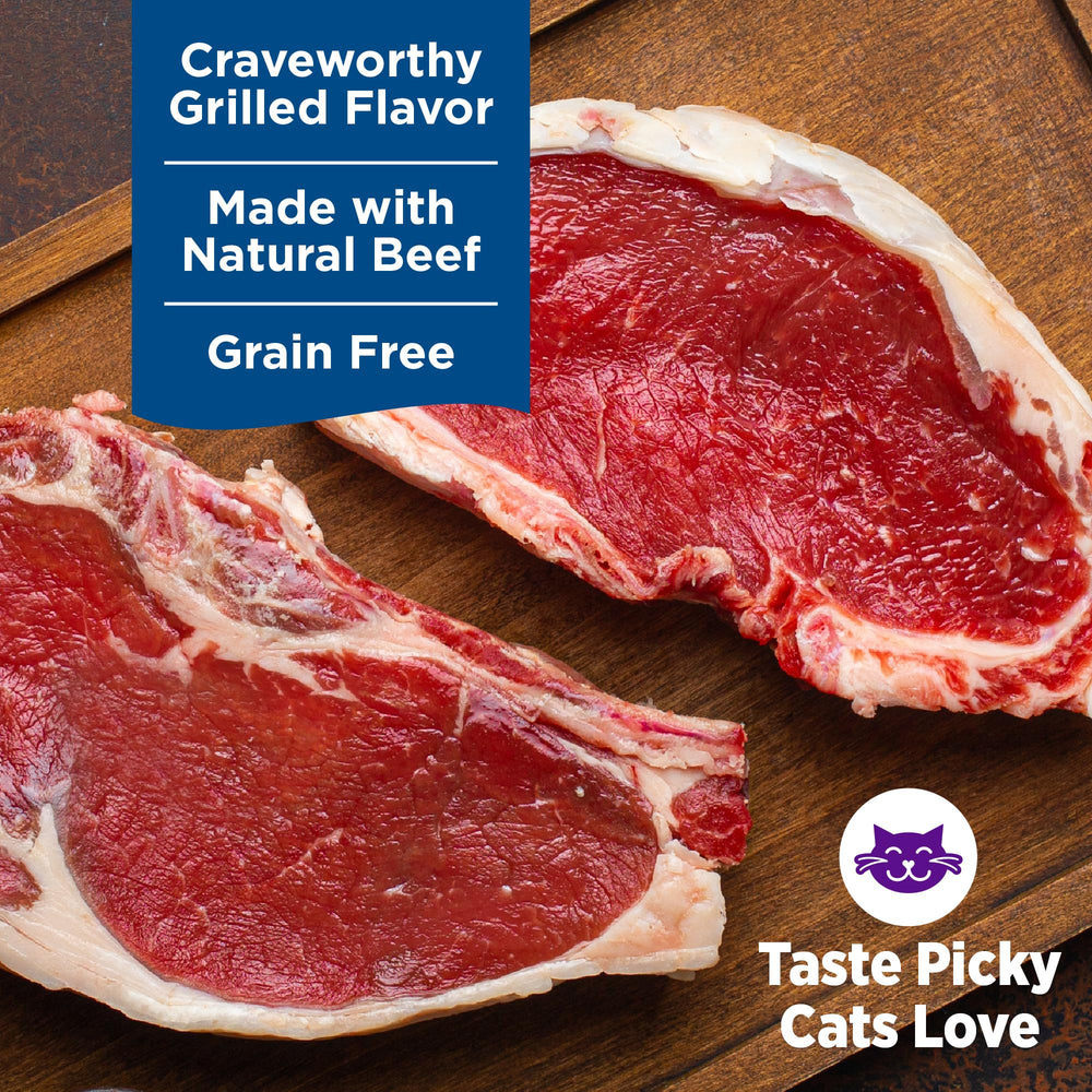 Wellness grilled meat chunks close-up highlighting real beef and lamb