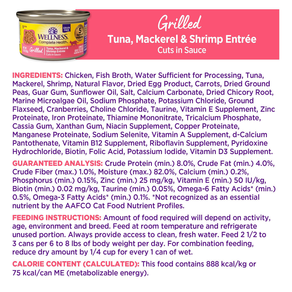 Wellness Grilled Tuna-Mackerel-Shrimp nutrition label and wellbeing framework