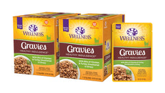 Wellness Healthy Indulgence gravies pouch close-up promotes grain-free, protein-rich meals