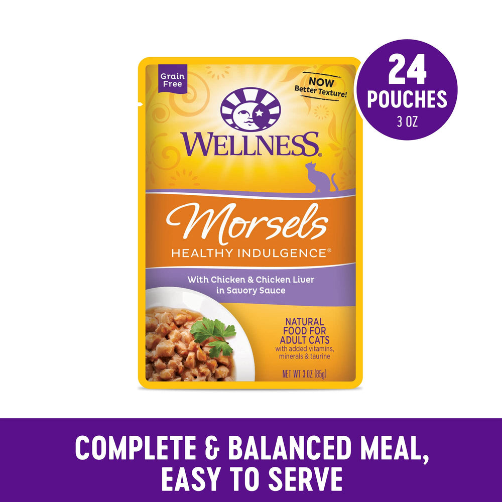 Wellness Healthy Indulgence Morsels chicken chunks in bowl, protein-rich.