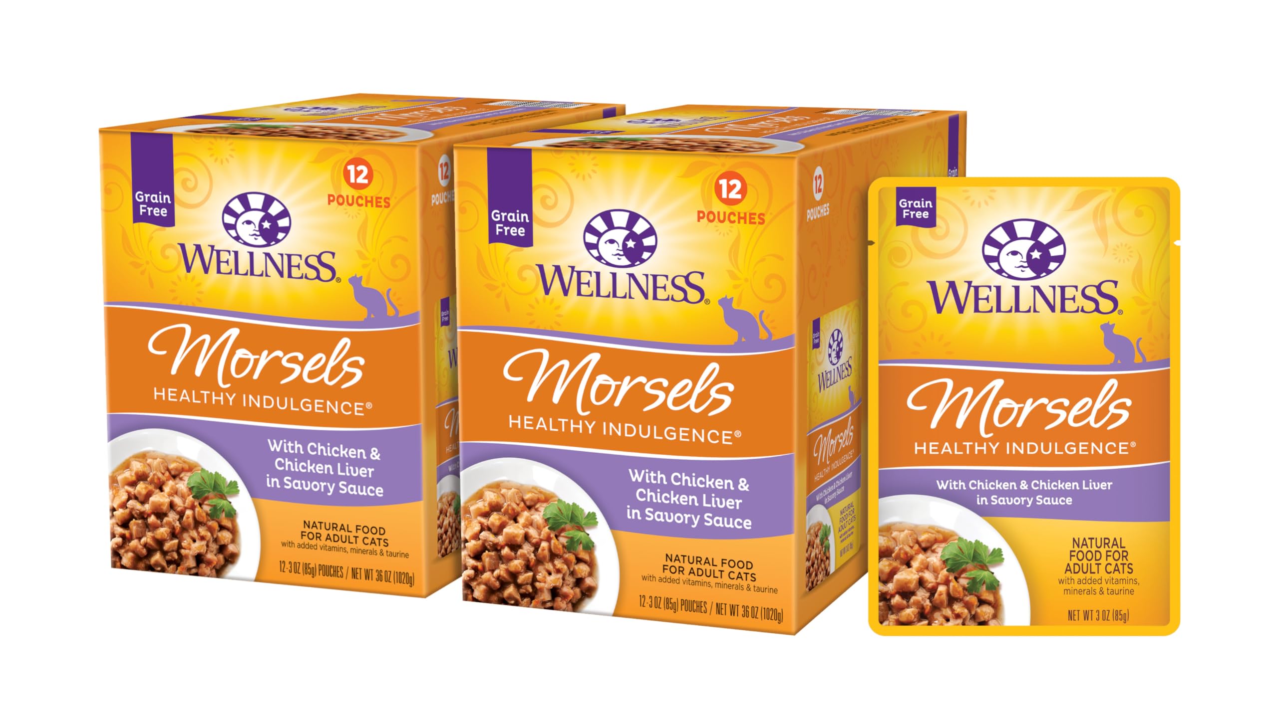 Wellness Healthy Indulgence Morsels pouch for easy, mess-free feeding.