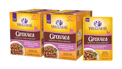 Wellness Healthy Indulgence tuna-mackerel pouch shows grain-free protein for cats.