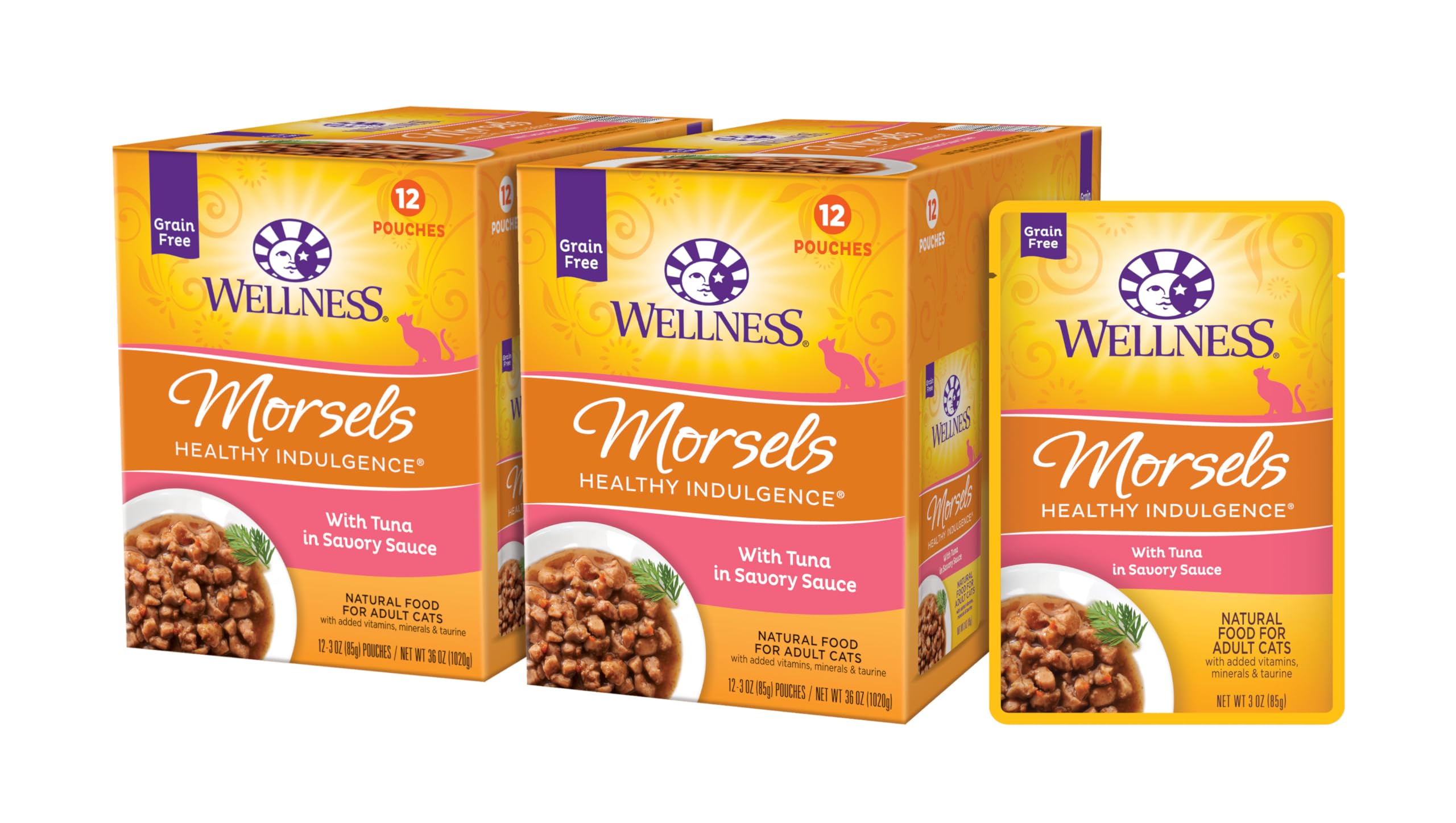 Wellness Healthy Indulgence Tuna Pouch on counter for easy, mess-free feeding.