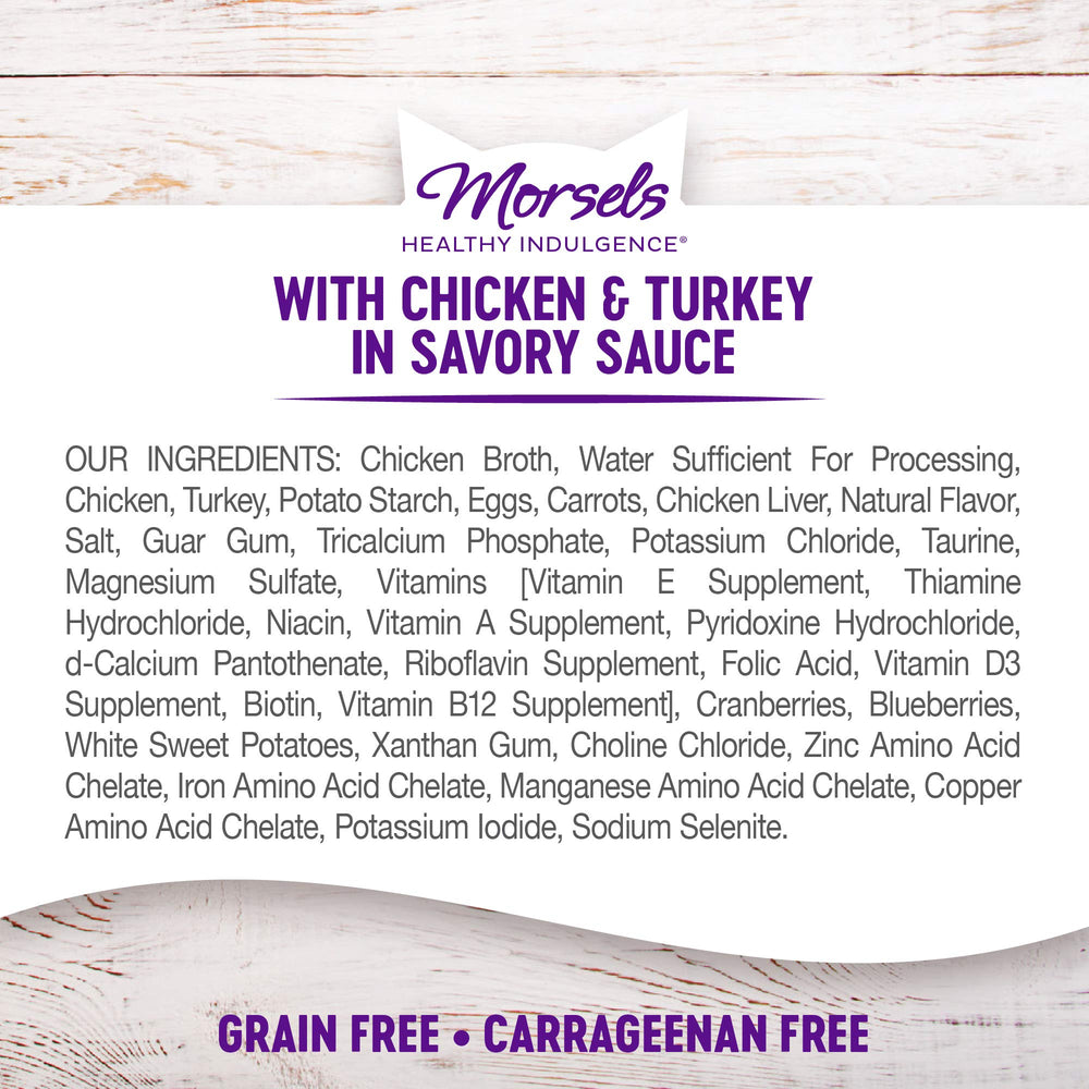 Wellness Healthy Indulgence Morsels easy-meal pouch demonstrates mess-free feeding.