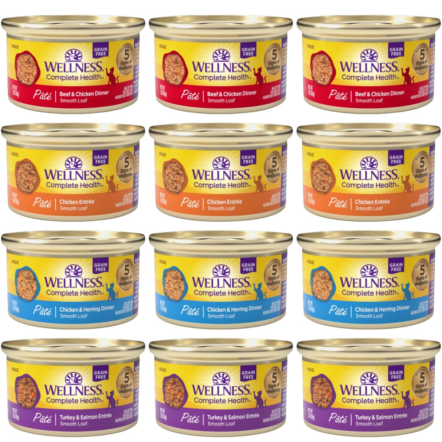 Wellness Natural Cat Premium pâté chicken 3oz front view supports urinary health.