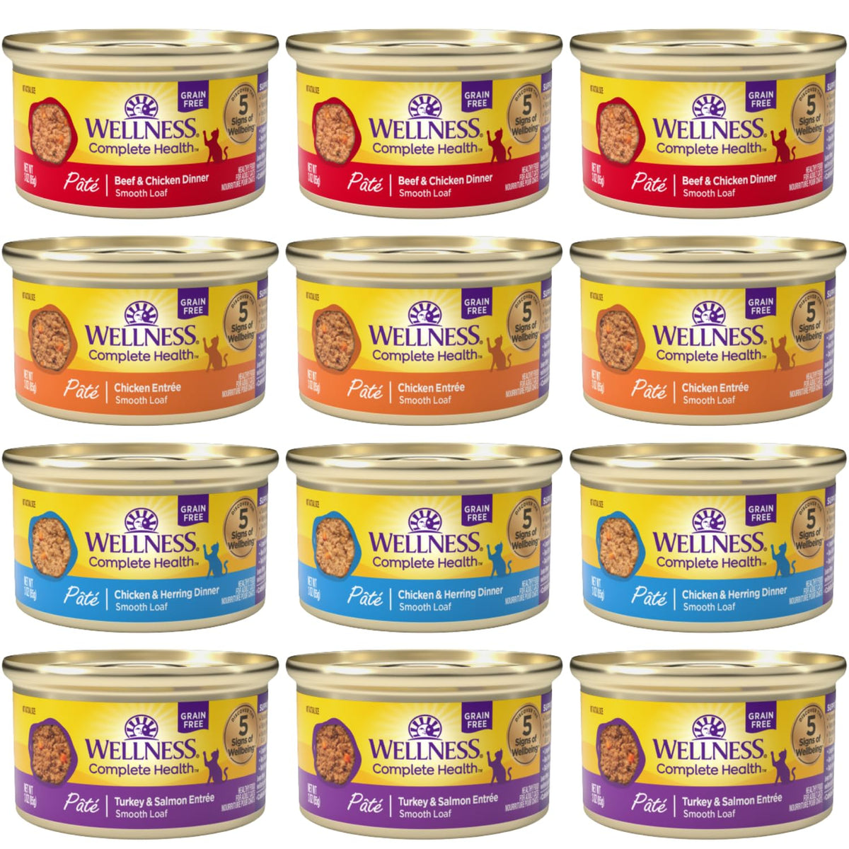 Wellness Natural Cat Premium pâté chicken 3oz front view supports urinary health.