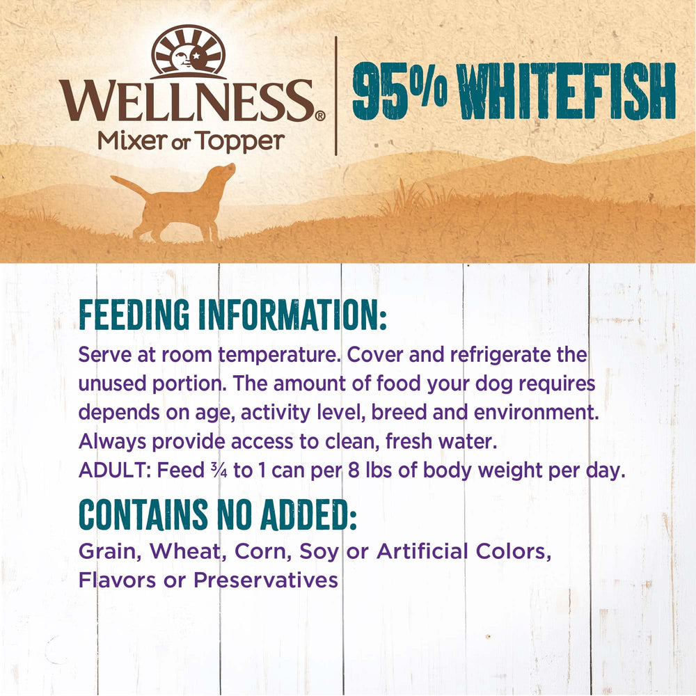 Wellness No grain, no corn or soy ingredients highlight clean formula