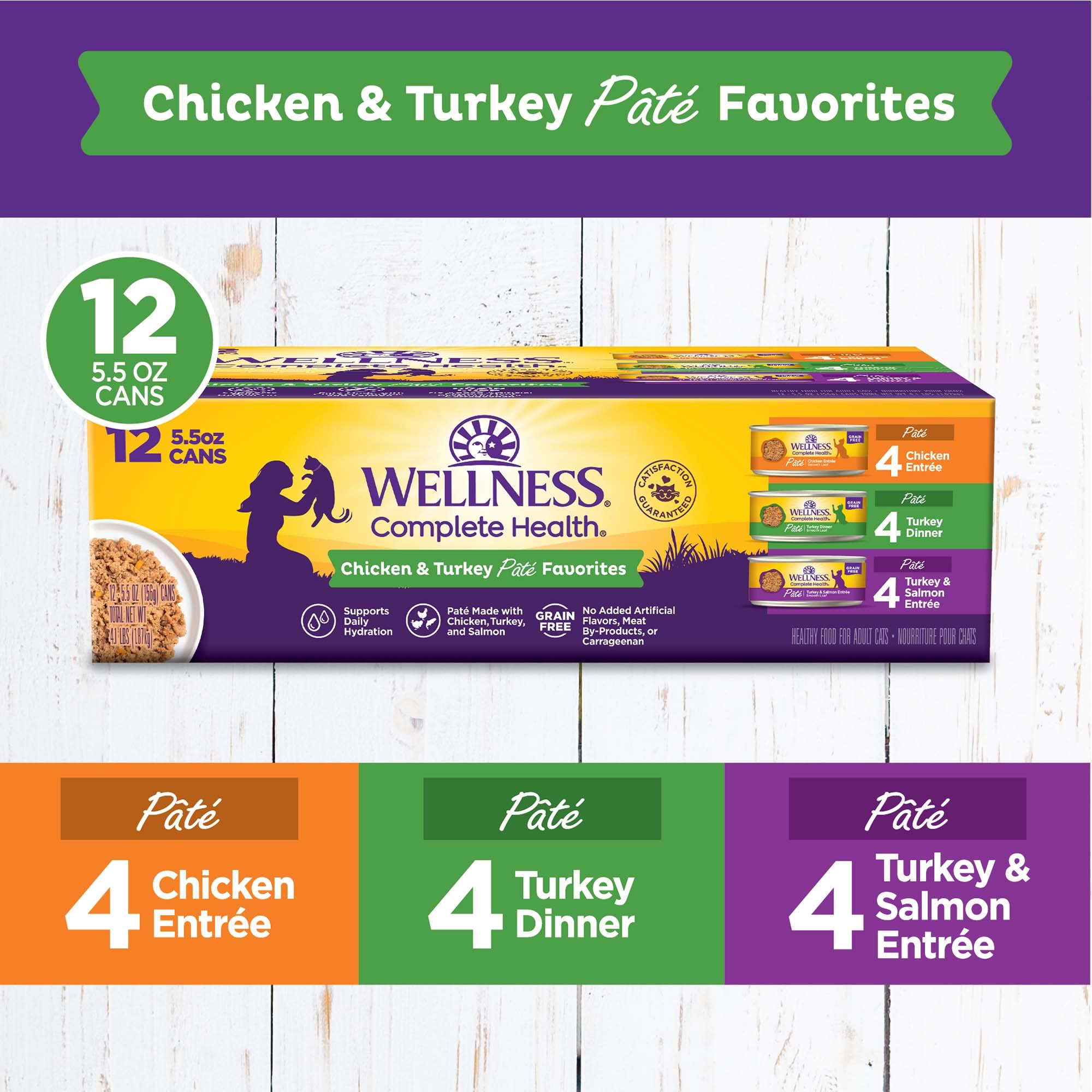 Wellness Complete Health Pate Turkey Can supports balanced nutrition for cats.
