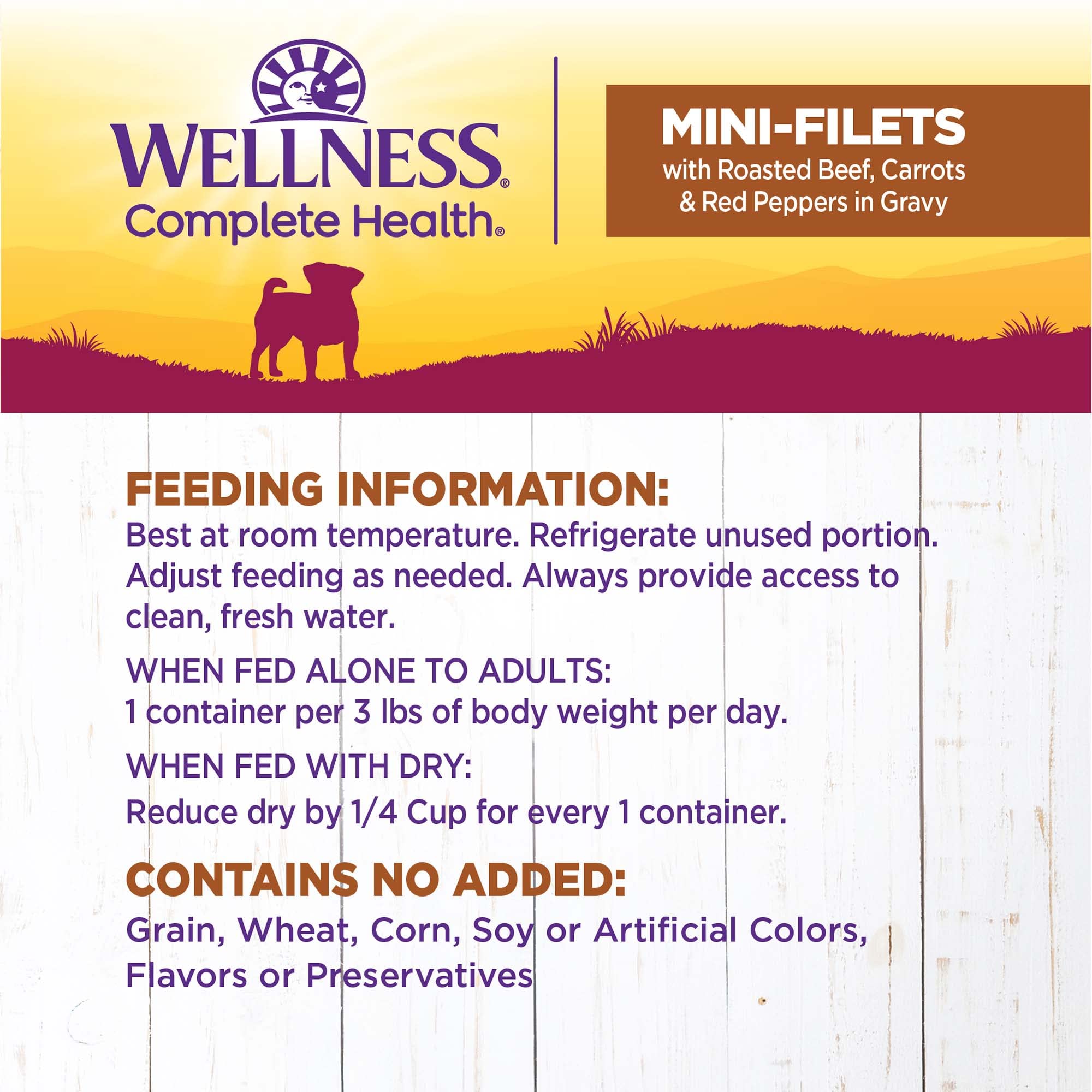 Wellness Petite Entrees closeup of meat and vegetables for small dogs