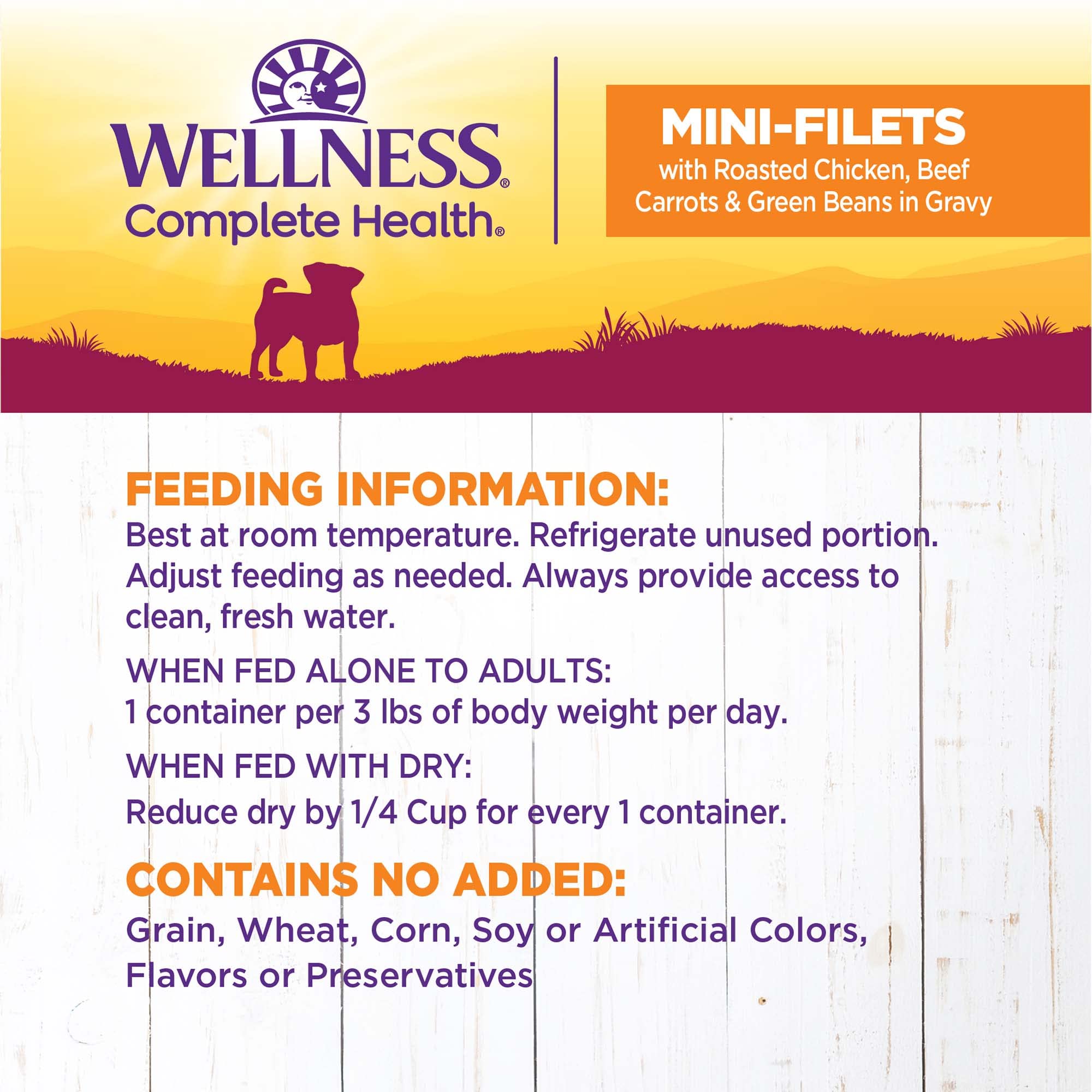 Wellness Petite Entrees grain-free recipe image suitable for sensitive stomachs.