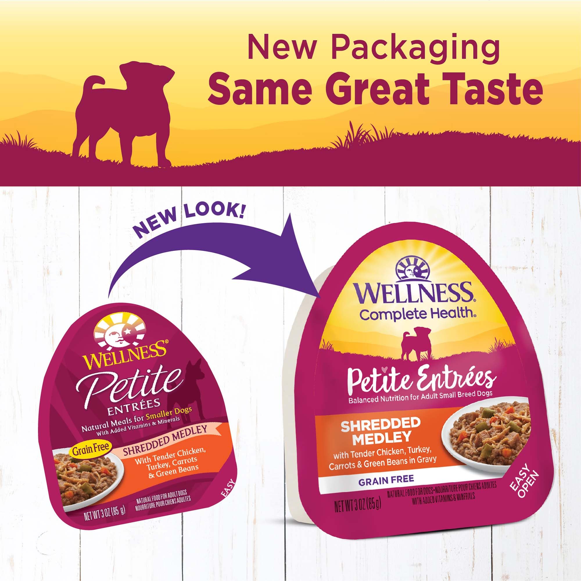 Wellness Petite Entrees small-breed wet food image with turkey and vegetables supports balanced meals