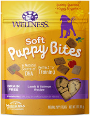 Wellness Puppy Treats bag front showing grain-free, all-natural rewards.