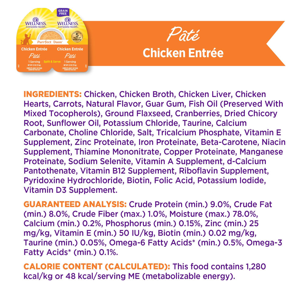 Wellness Purrfect Duos Chicken Pate two-serving cups ready to split.