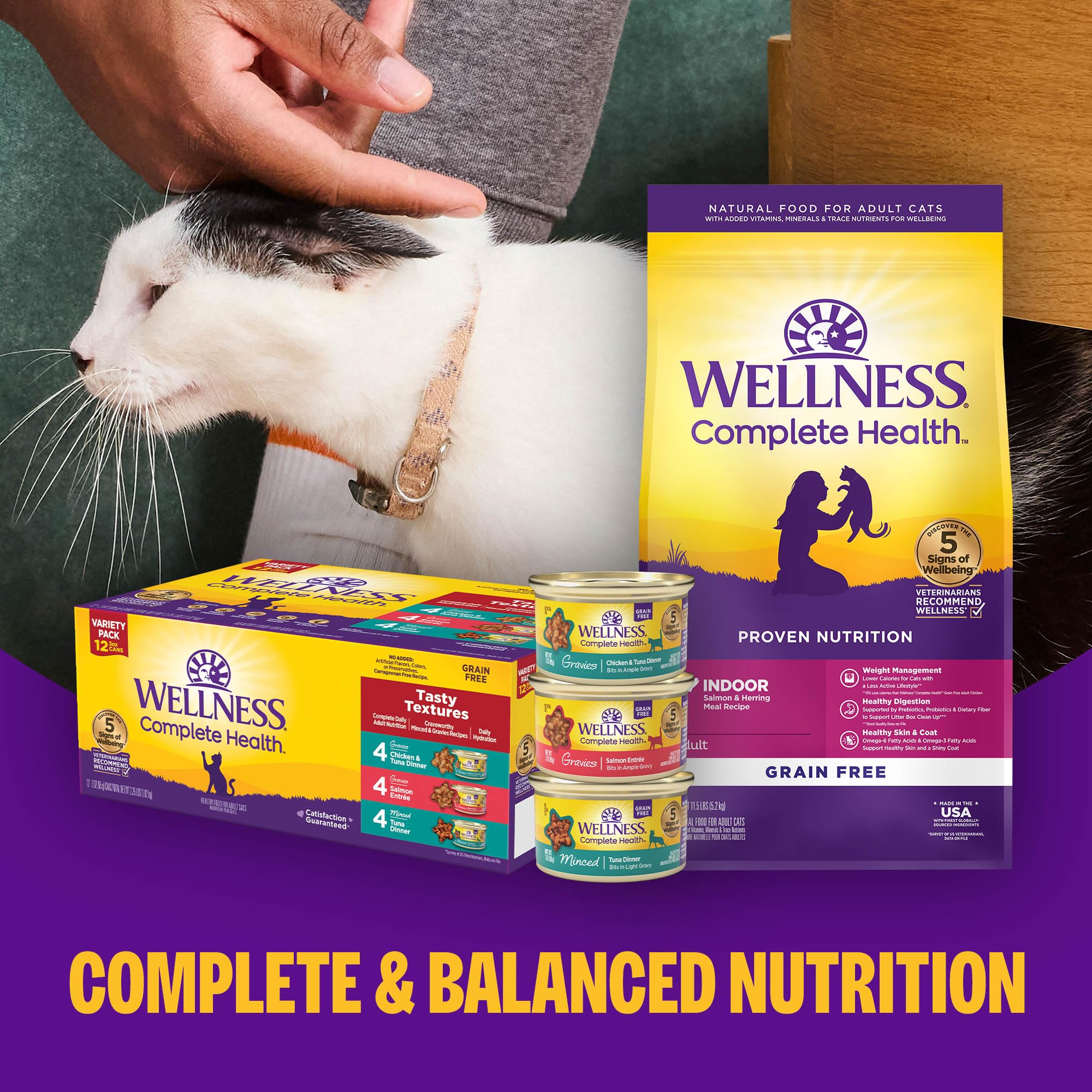 Wellness Purrfect Duos quick-serving cups simplify daily feeding routines.
