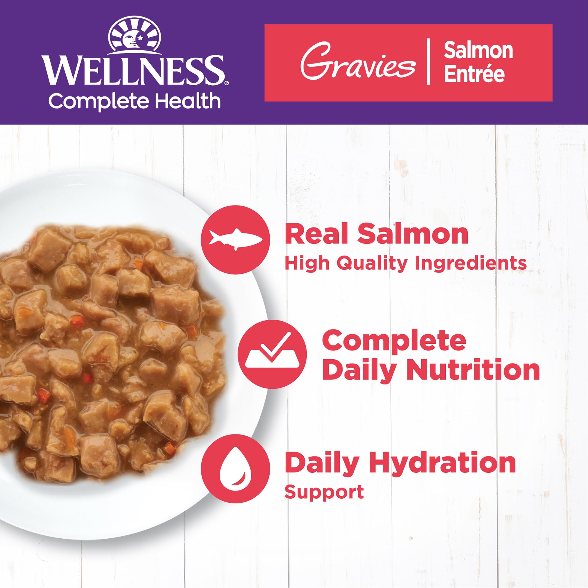 Wellness Salmon Entrée with savory gravy highlights flavor and moisture for a tasty meal
