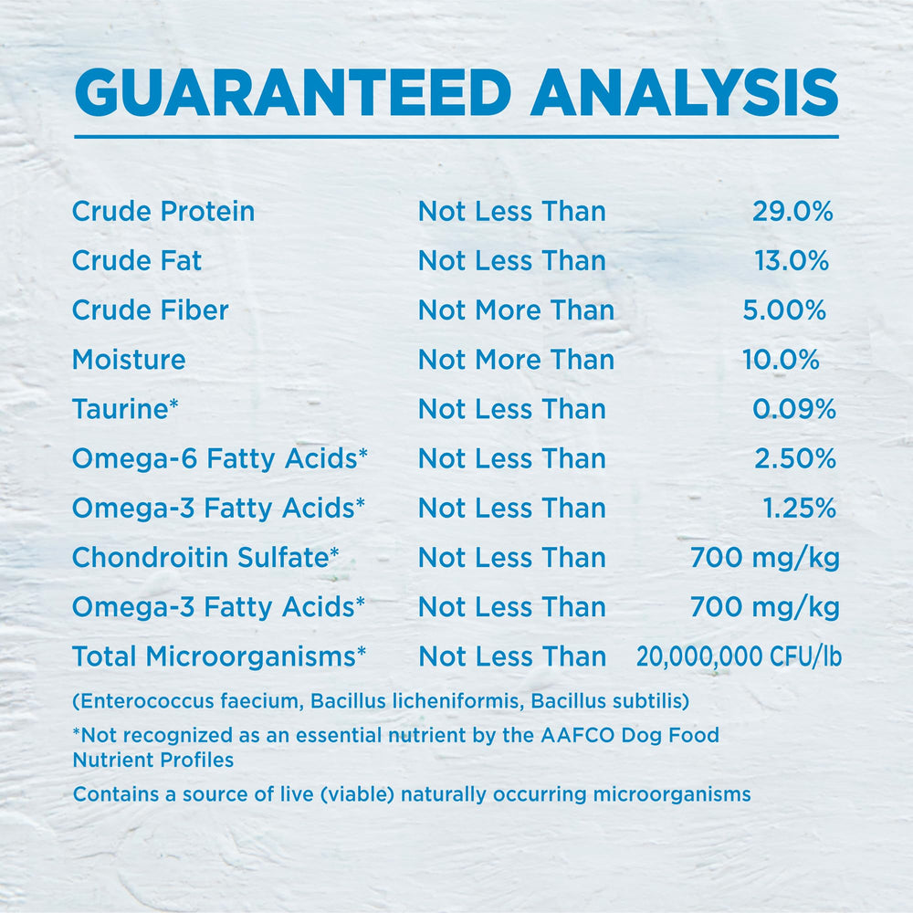 Wellness Simple contains taurine for heart health in small-breed dogs.