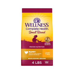 Wellness small-breed puppy dry food in bowl highlighting kibble texture for daily energy.