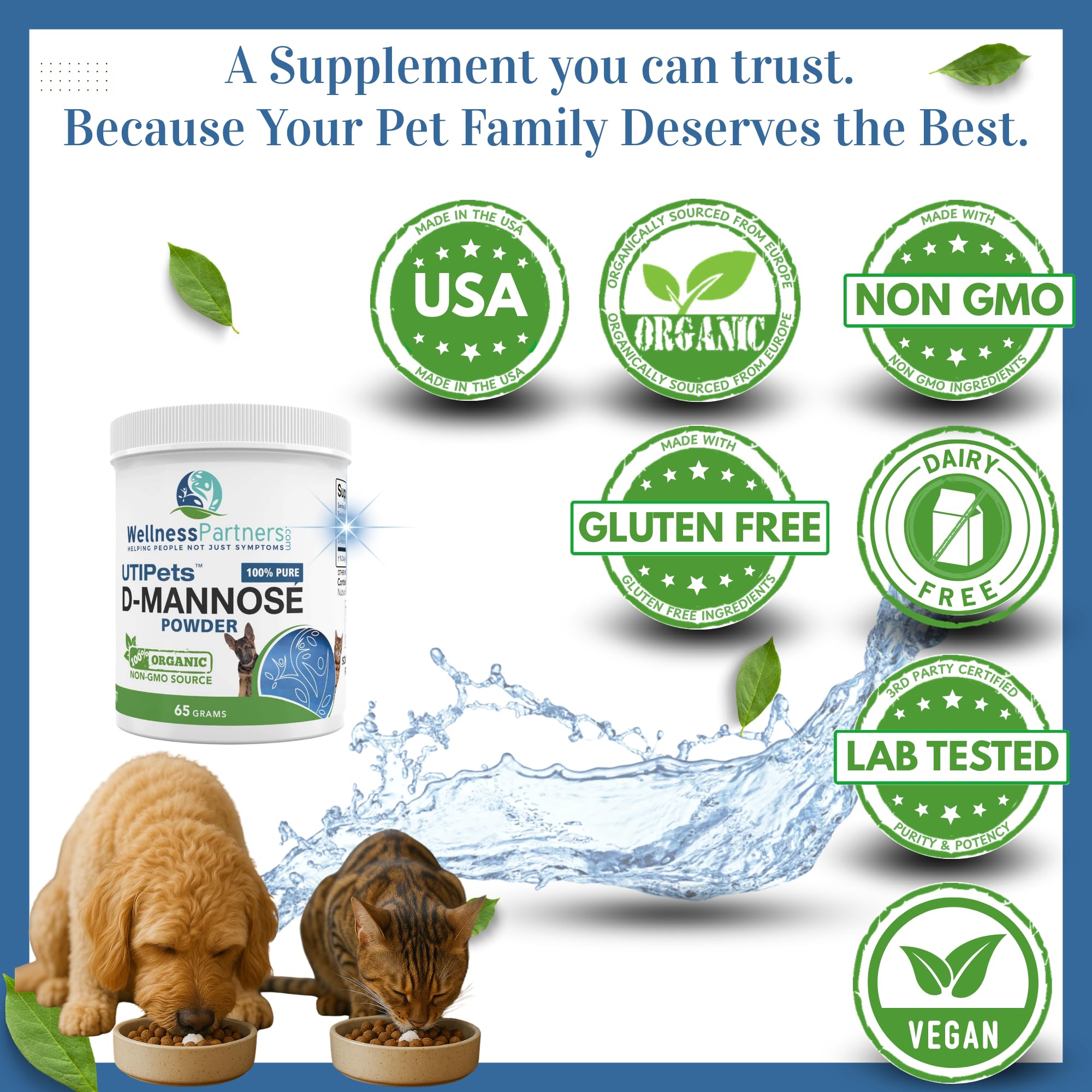 WellnessPartners Organic D-Mannose European sourcing label on jar.