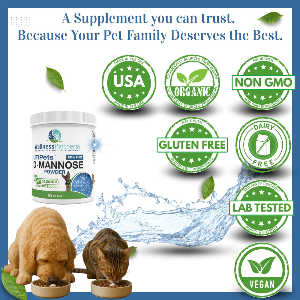 WellnessPartners Organic D-Mannose European sourcing label on jar.