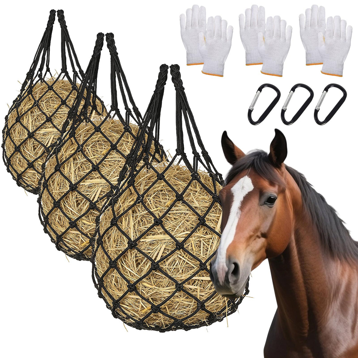 Wellovar hay net with a wide top opening slows feeding and reduces waste.