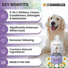 Before and after showing brighter white fur with We Love Doodles.
